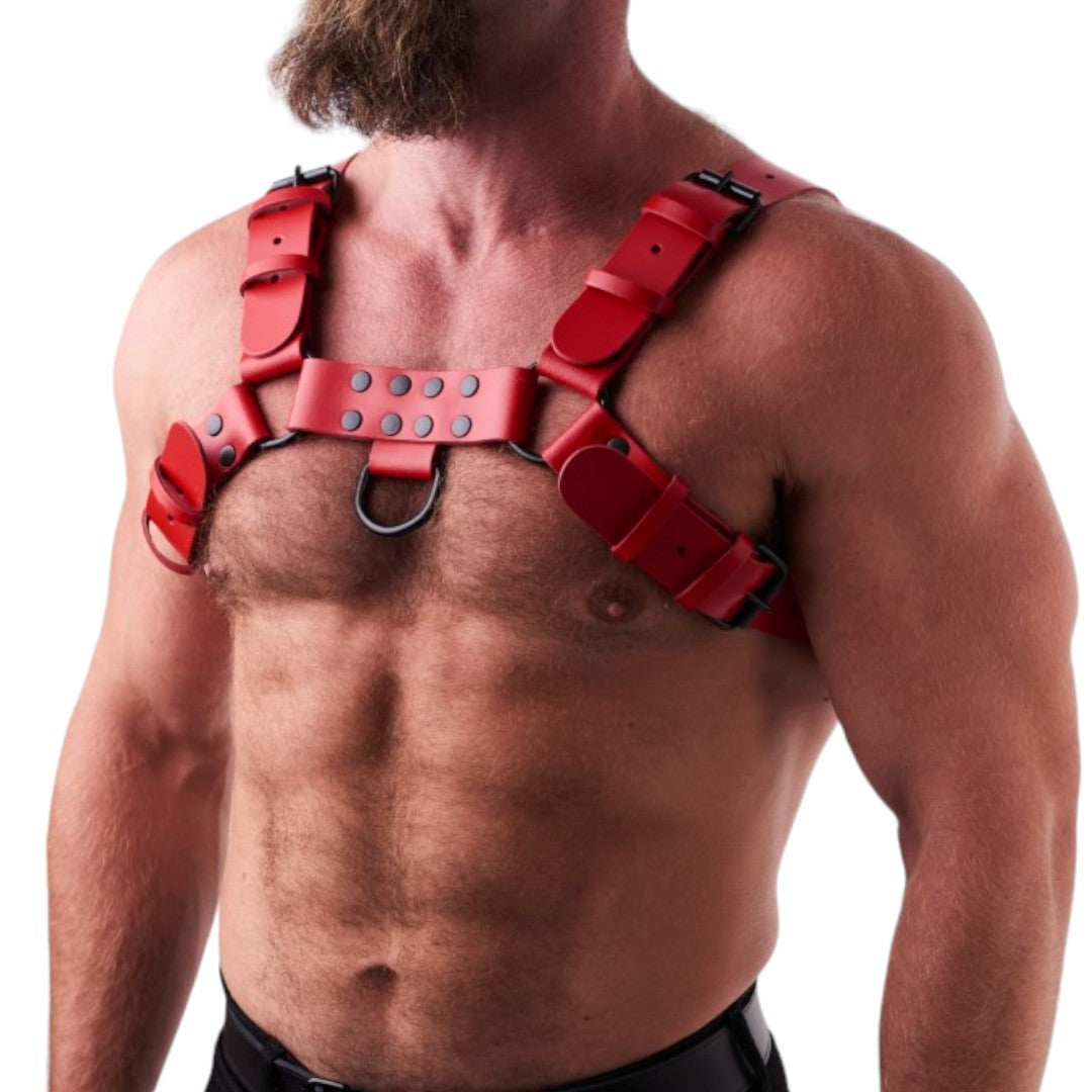 Leather Chest Harness Red