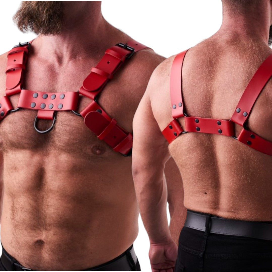 Leather Chest Harness Red