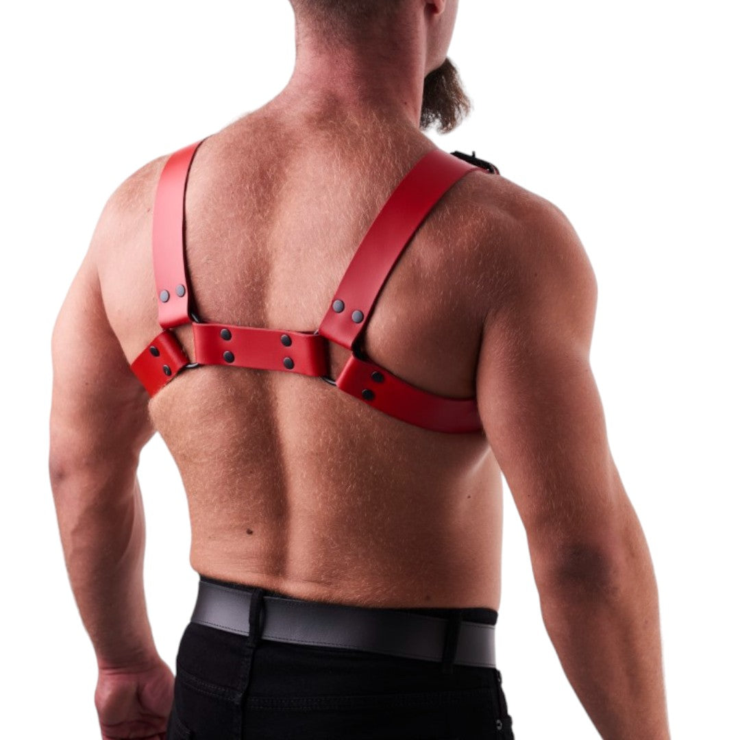 Leather Chest Harness Red