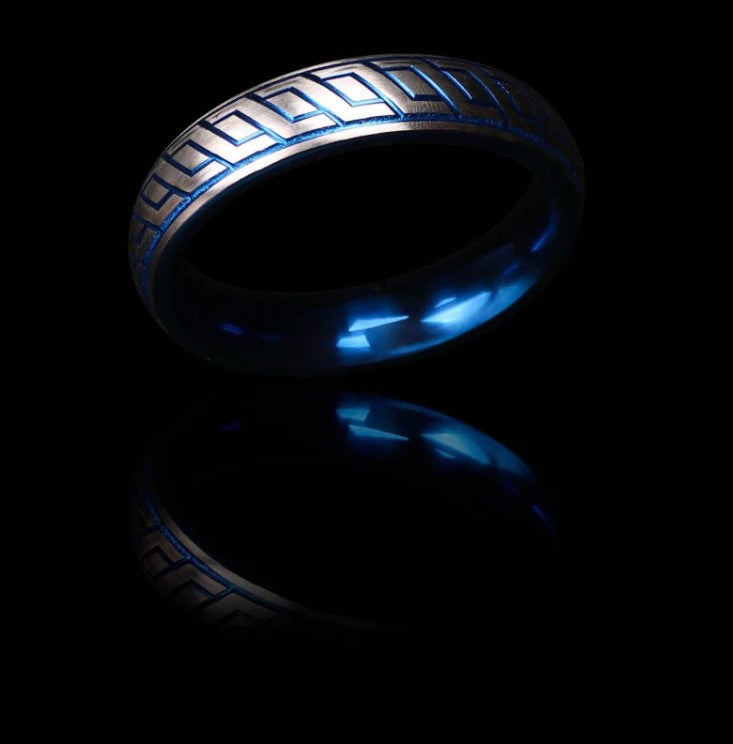 Steel Donut Cockring with Engraving Blue