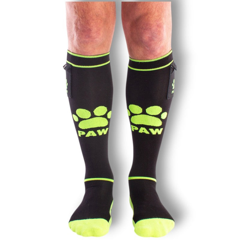 Brutus Puppy Party Socks w Pockets Black Neon Yellow