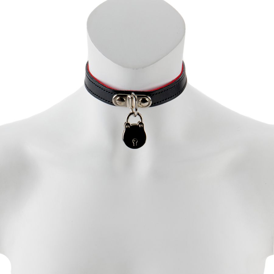 17mm Collar with Padlock- Suede Lined BLK/RED