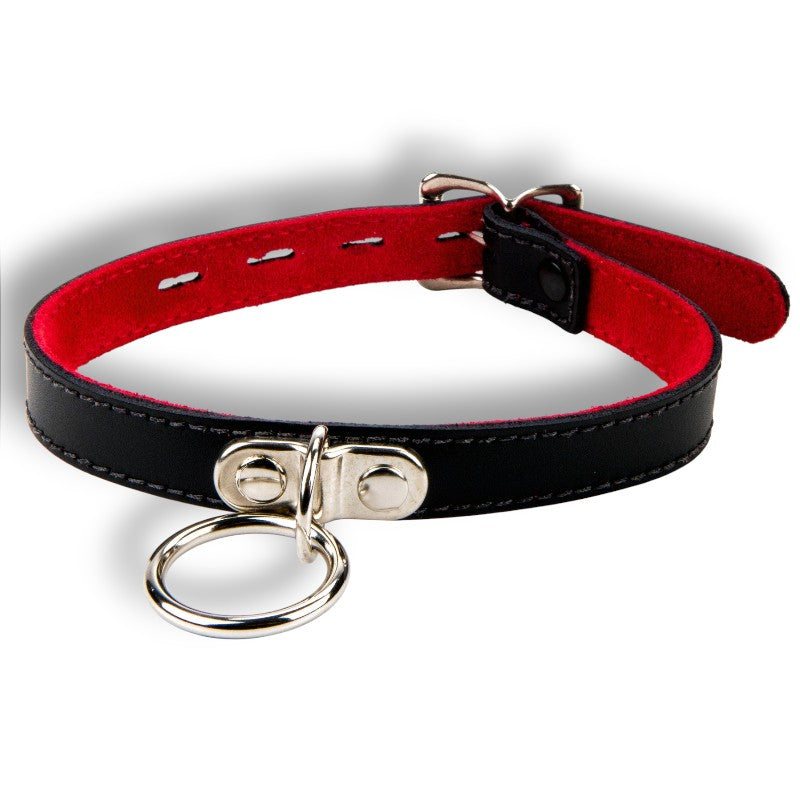 17mm Sml Collar W/ Ring Suede Lined BLK/RED