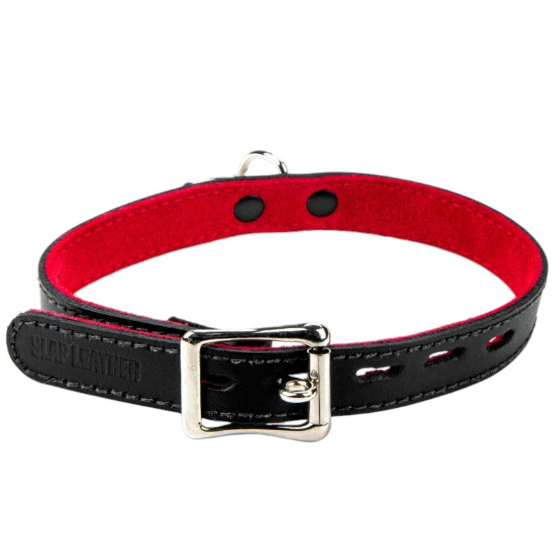 17mm Sml Collar W/ Ring Suede Lined BLK/RED