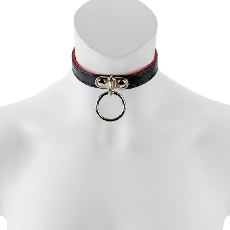 17mm Sml Collar W/ Ring Suede Lined BLK/RED