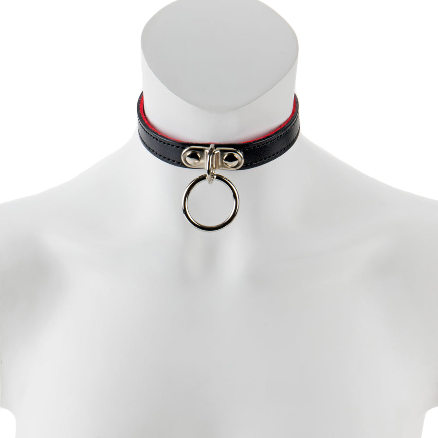 17mm Sml Collar W/ Ring Suede Lined BLK/RED
