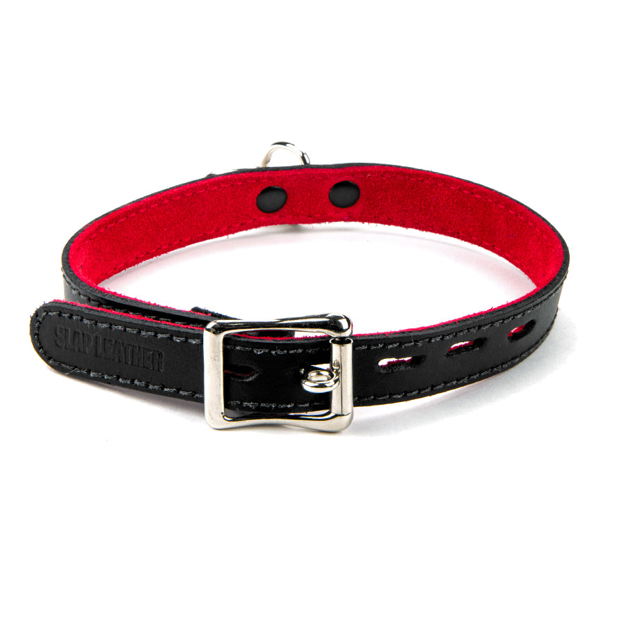 17mm Med Collar W/ Ring- Suede Lined BLK/RED