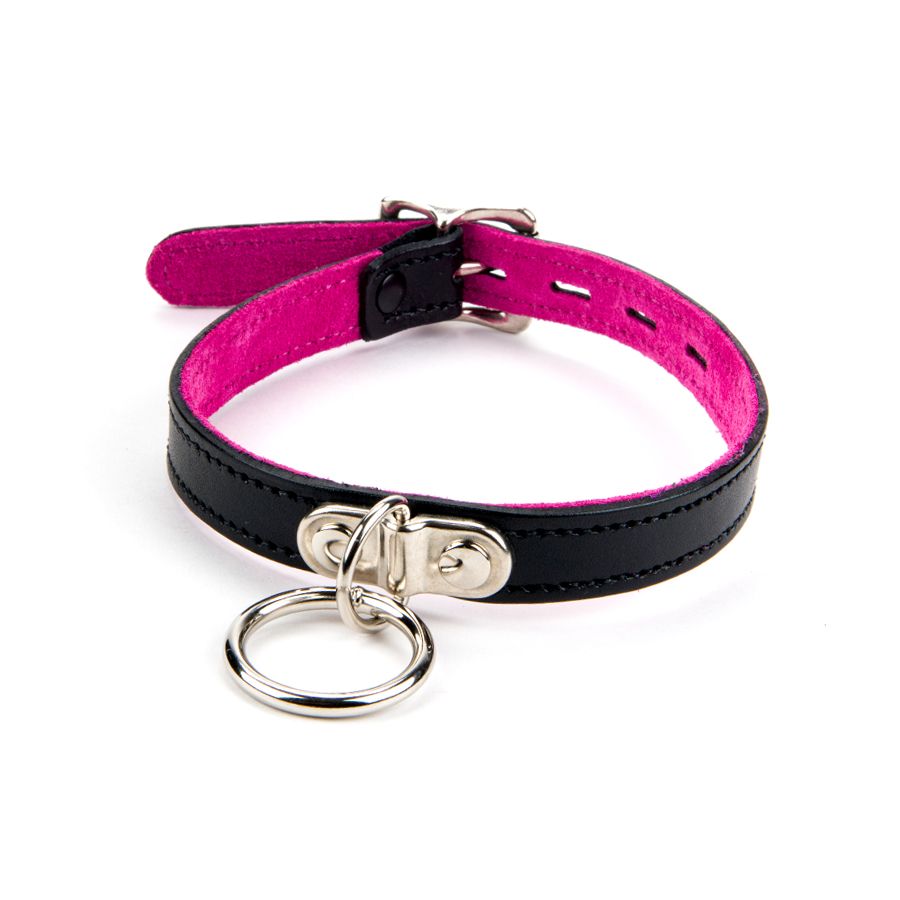 17mm Collar with Ring Suede Lined BLK/PNK