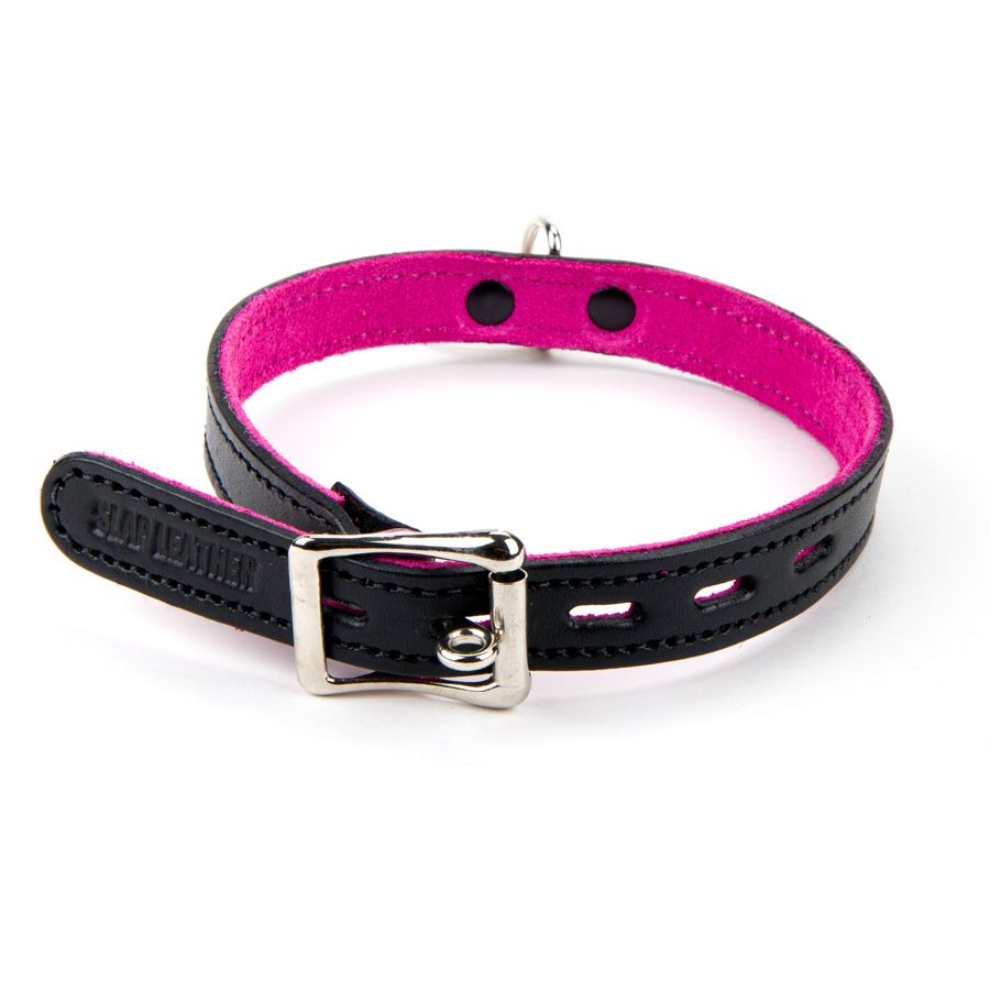 17mm Collar with Ring Suede Lined BLK/PNK