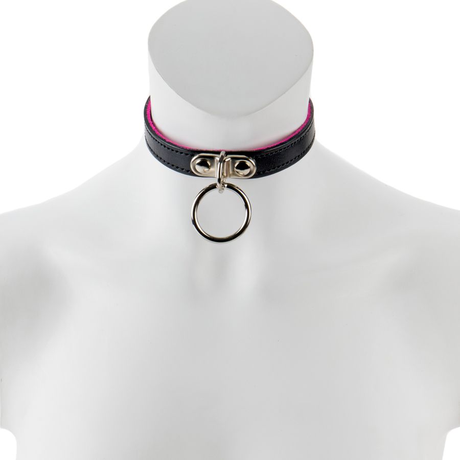 17mm Collar with Ring Suede Lined BLK/PNK