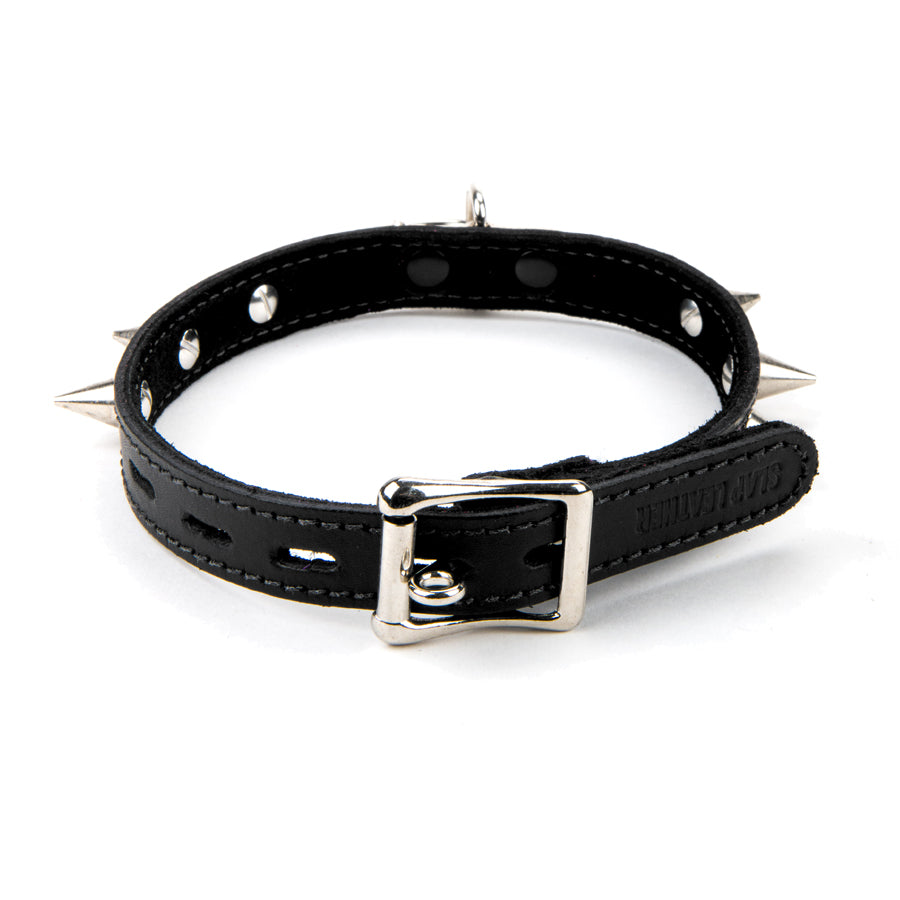 17mm Med Collar W/ Spikes & Ring- Suede Lined BLK/BLK
