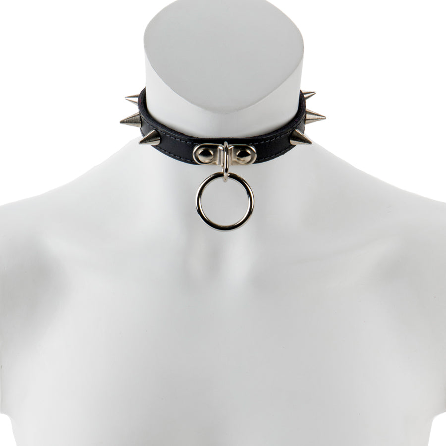 17mm Med Collar W/ Spikes & Ring- Suede Lined BLK/BLK