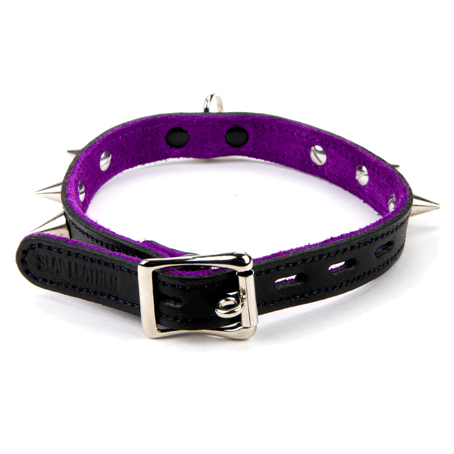 17mm Sml Collar w/ Spikes & Ring Suede Lined BLK/PUR