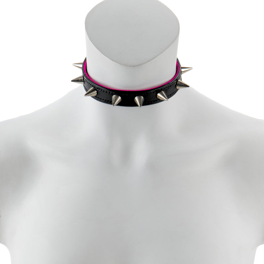 17mm Collar W/ Spikes-Suede Lined