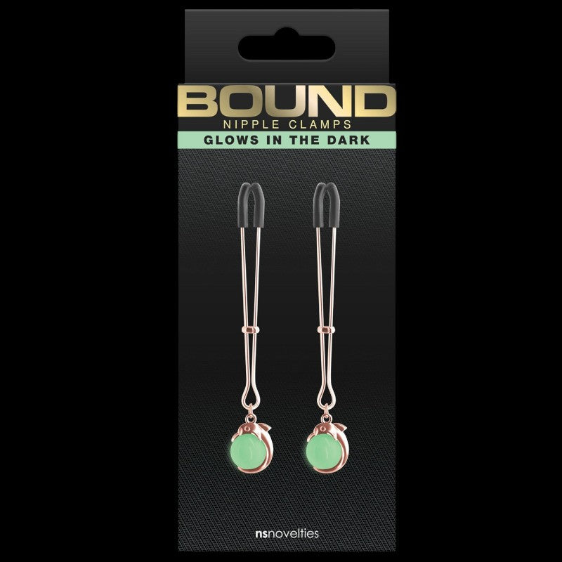 Bound Glow-In-The-Dark Ball Charm Nipple Clamps Gold