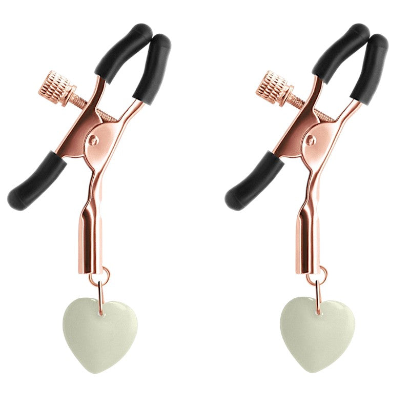 Bound Glow-In-The -Dark Heart Nipple Clamps Gold