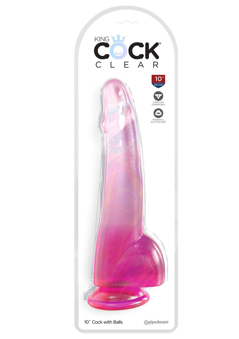 King Cock Clear 10 inches With Balls Pink