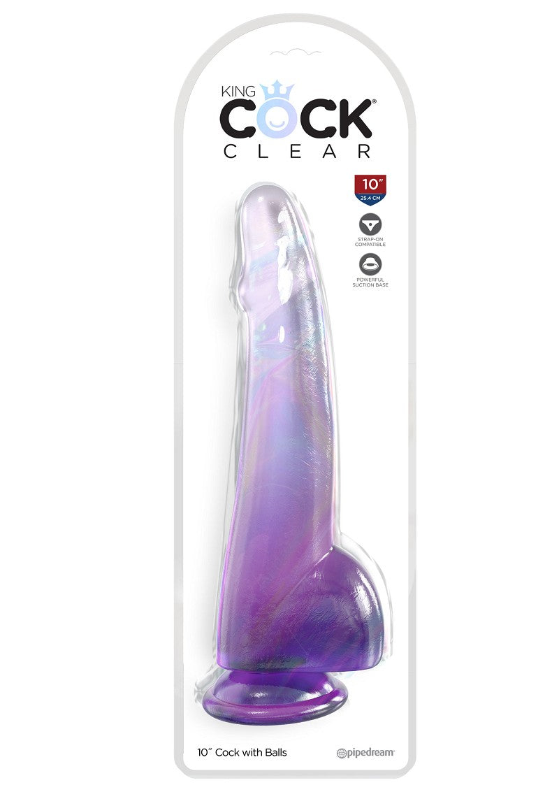 King Cock Clear 10 inches With Balls Purple