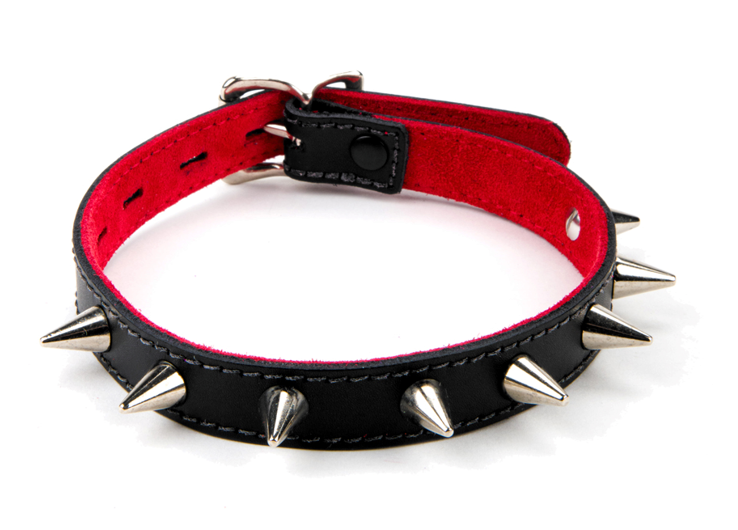 17mm Med Collar W/ Spikes - Suede Lined BLK/RED