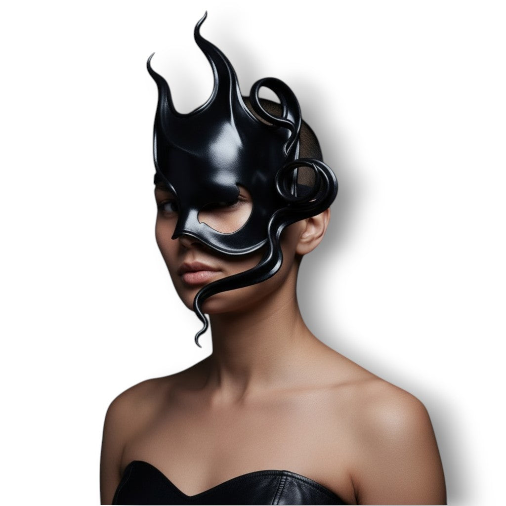 Cecilio Leather Designs Phantom Wave Mask- Black