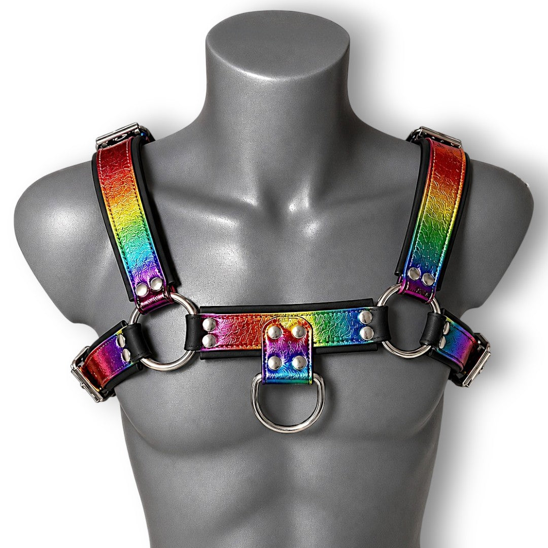 Leather Bull Dog Harness Rainbow/Black-M2O