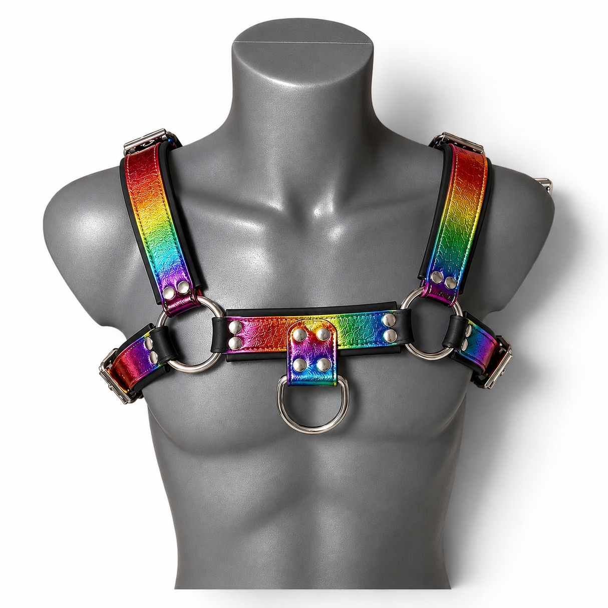 Leather Bull Dog Harness Rainbow/Black-M2O