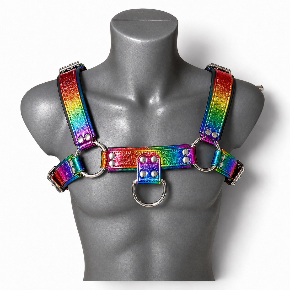Leather Bull Dog Harness Rainbow-M2O