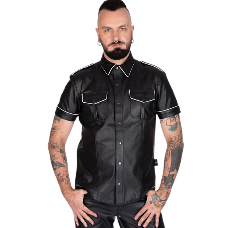 Liberation-X Short Sleeved Leather Military Shirt Black-White