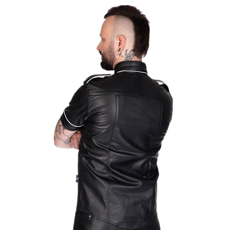 Liberation-X Short Sleeved Leather Military Shirt Black-White