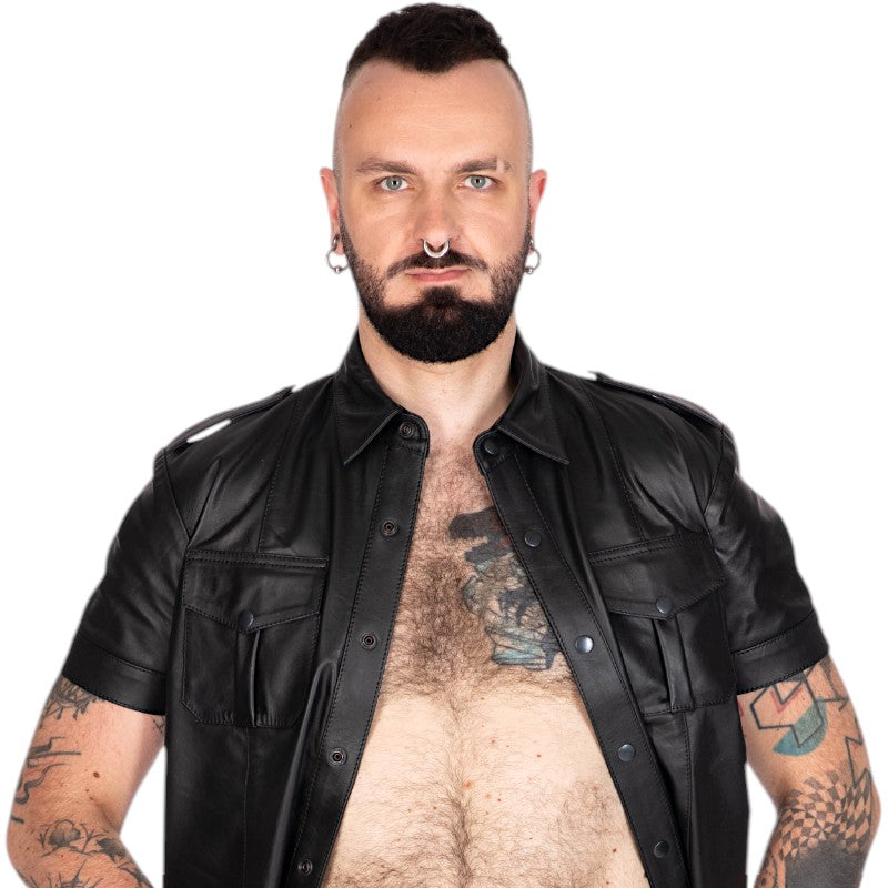 Liberation-X Short Sleeved Leather Military Shirt Black