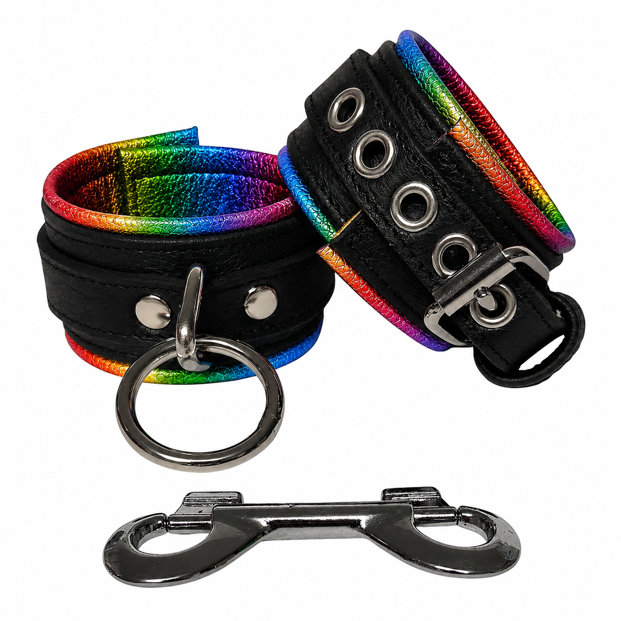 Leather Wrist Cuffs Black/ Rainbow-M2O