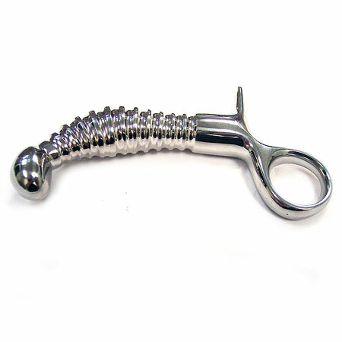 Stainless Steel Ribbed Butt Plug With Handle