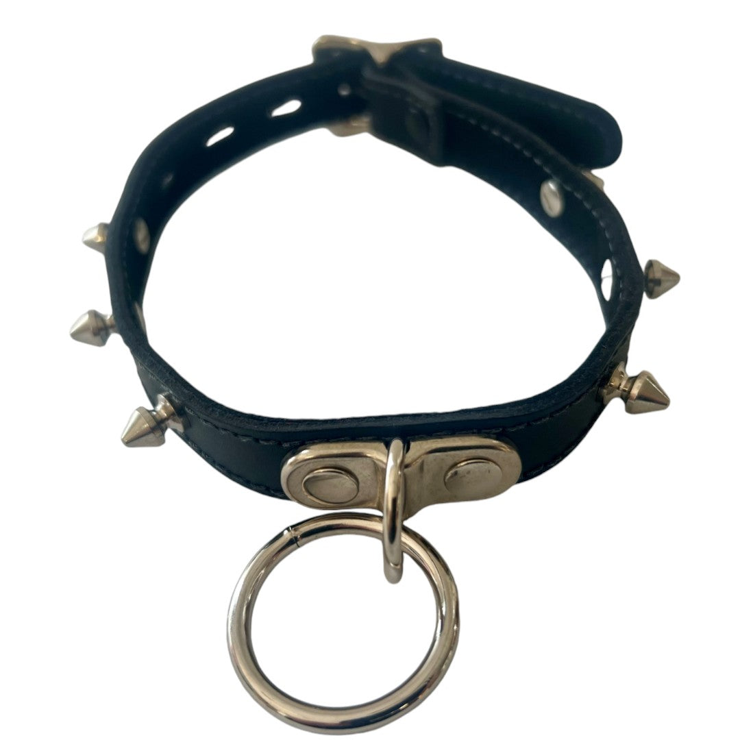 17mm Collar w/Spikes & Ring Suede Lined BLB/BLK-Black/Black -Small