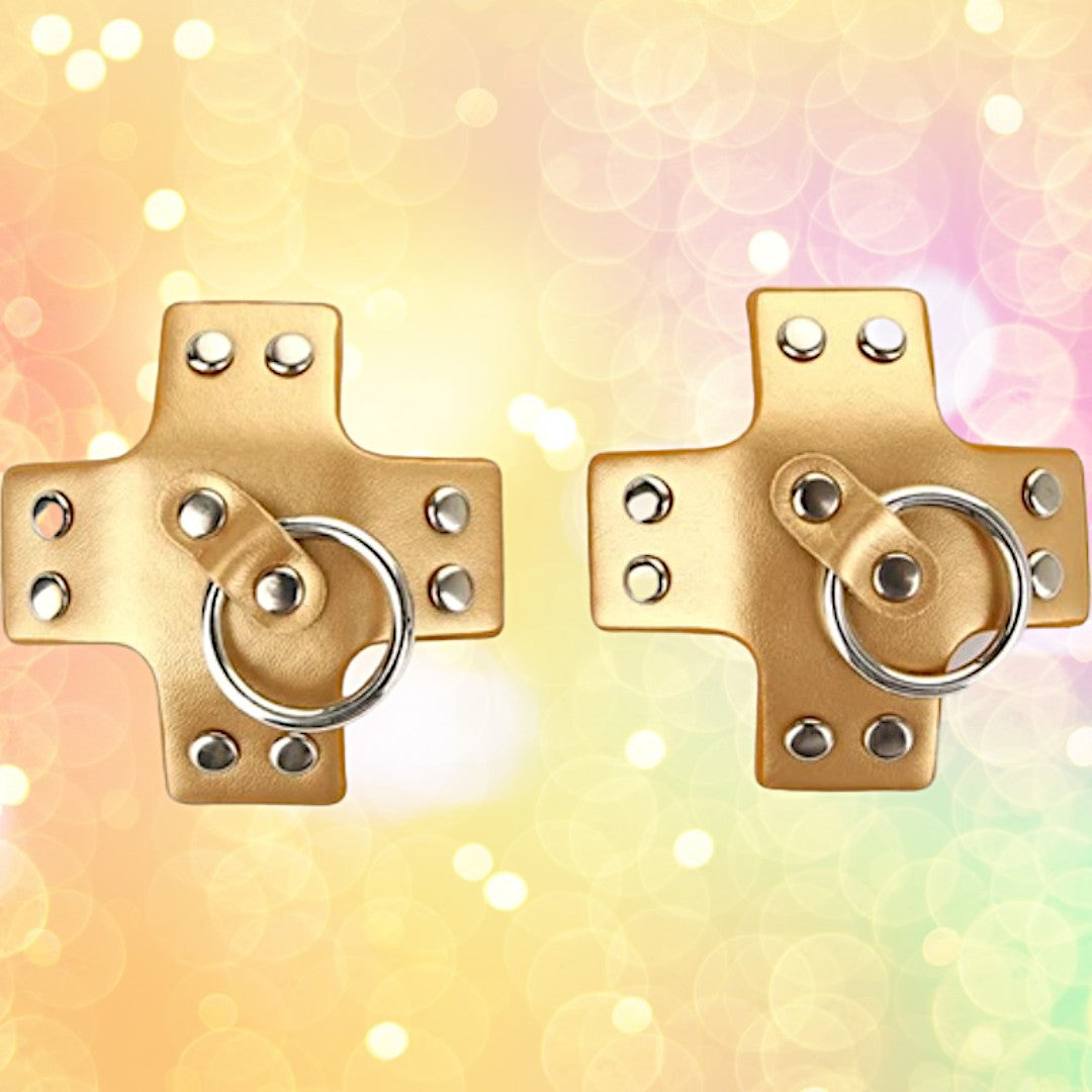 Cross Nipple Pasties with Silver O-Ring Gold