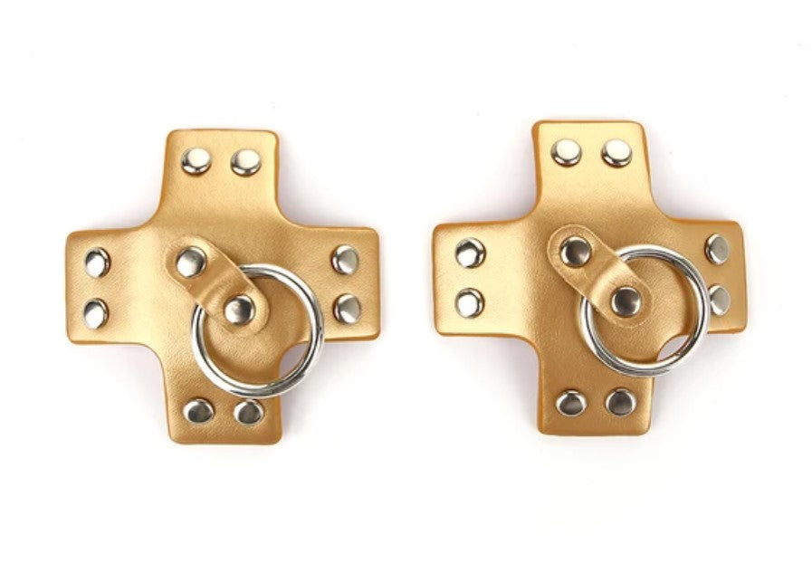 Cross Nipple Pasties with Silver O-Ring Gold
