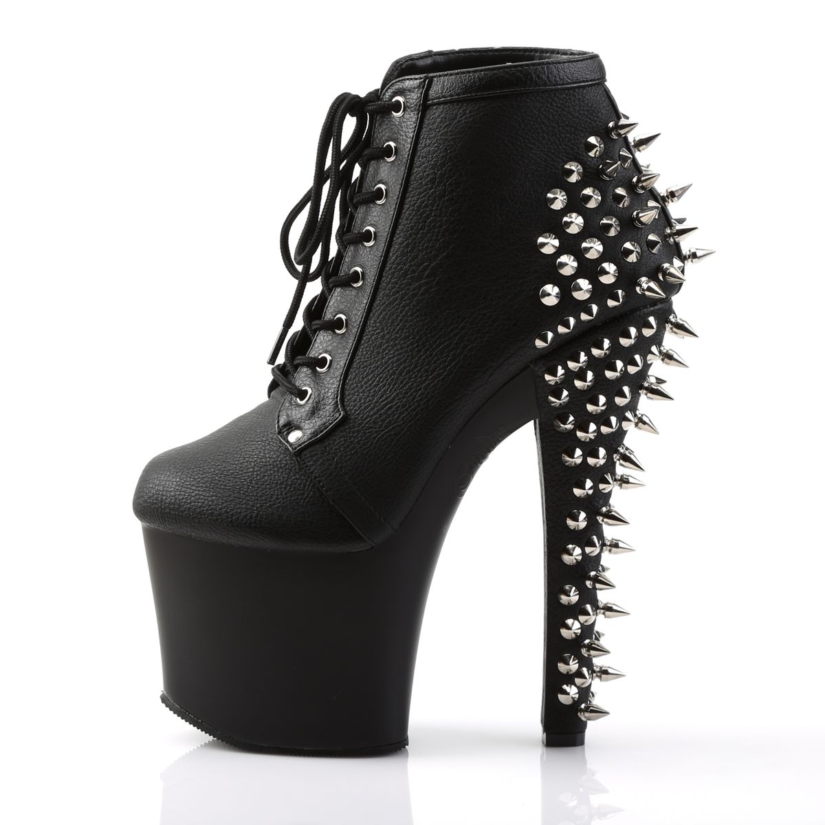 Fearless-700-28 Platform Lace Up Ankle Boot Featuring Spikes And Studs