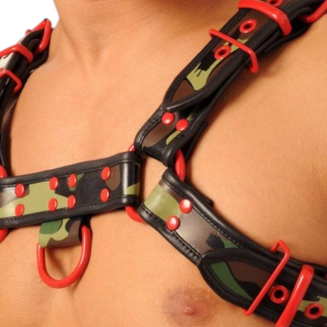 Fist Leather Chest Harness Camo/Red