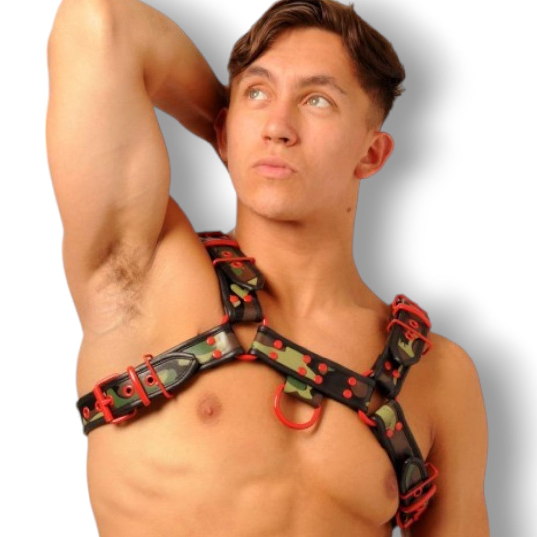 Fist Leather Chest Harness Camo/Red