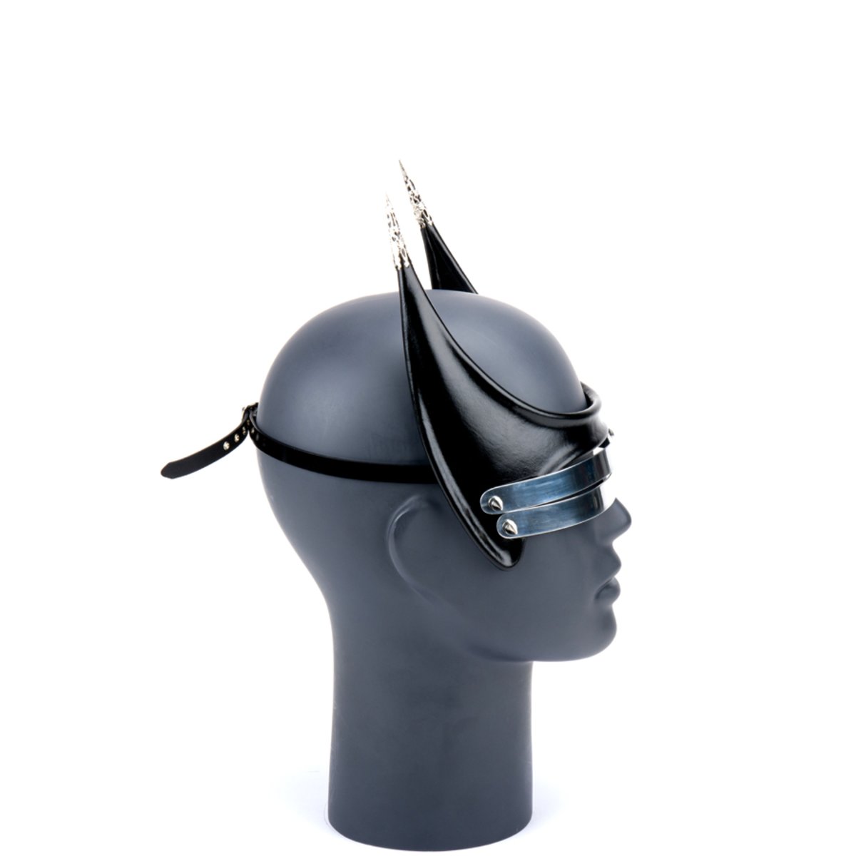 Cecilio Leather Designs Horned Metal Cyber Grille Mask - Black