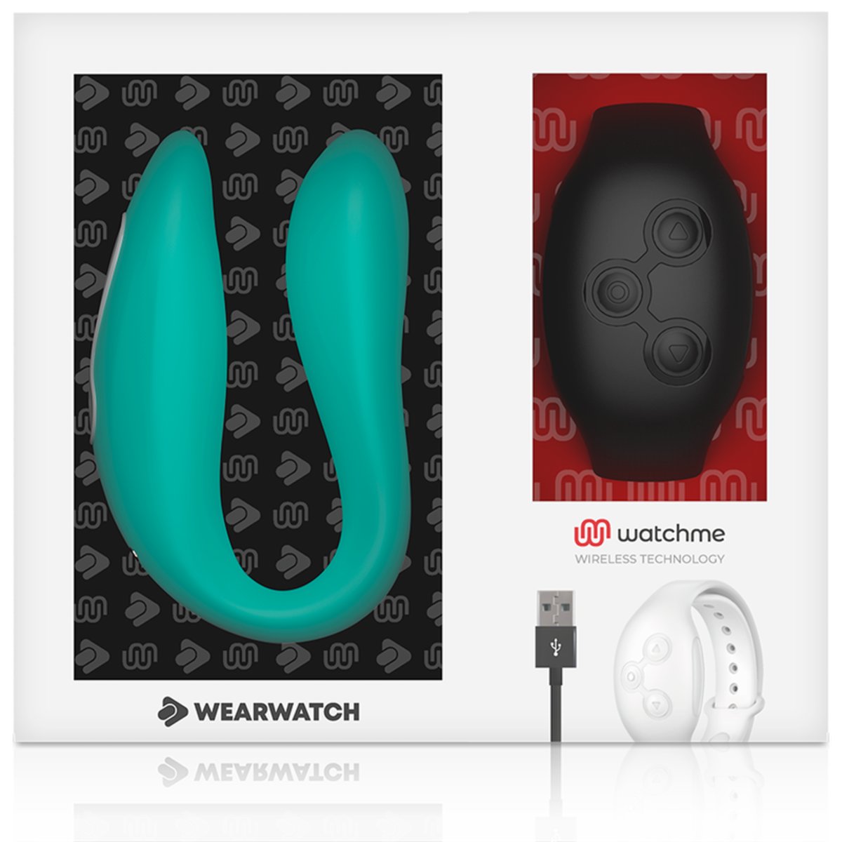Watchme Wearwatch Dual Pleasure Couples Vibrator Wireless Technology Aquamarine/ Jet