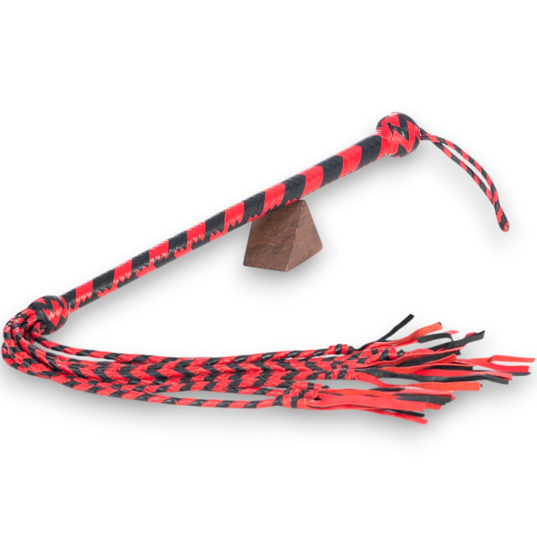 Long Handle Leather Cat-O-Nine Tails Red &