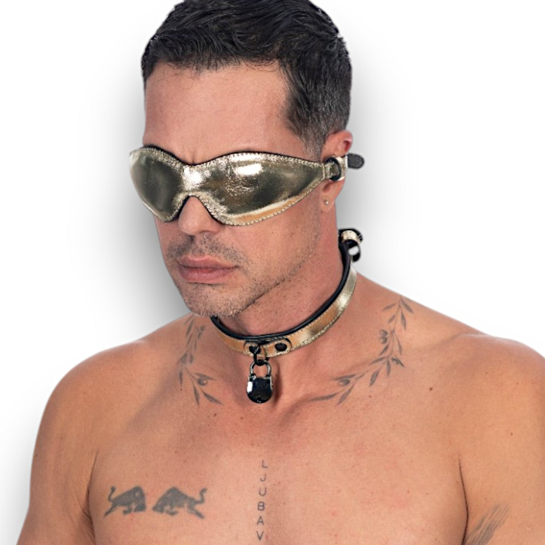 Metallic Leather Slim Padlock Collar Leather Lined M2O