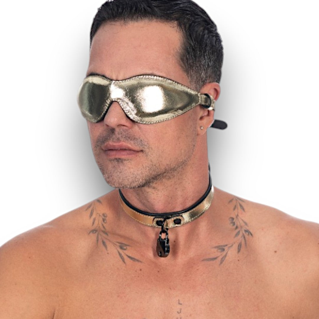 Metallic Leather Slim Padlock Collar Leather Lined M2O