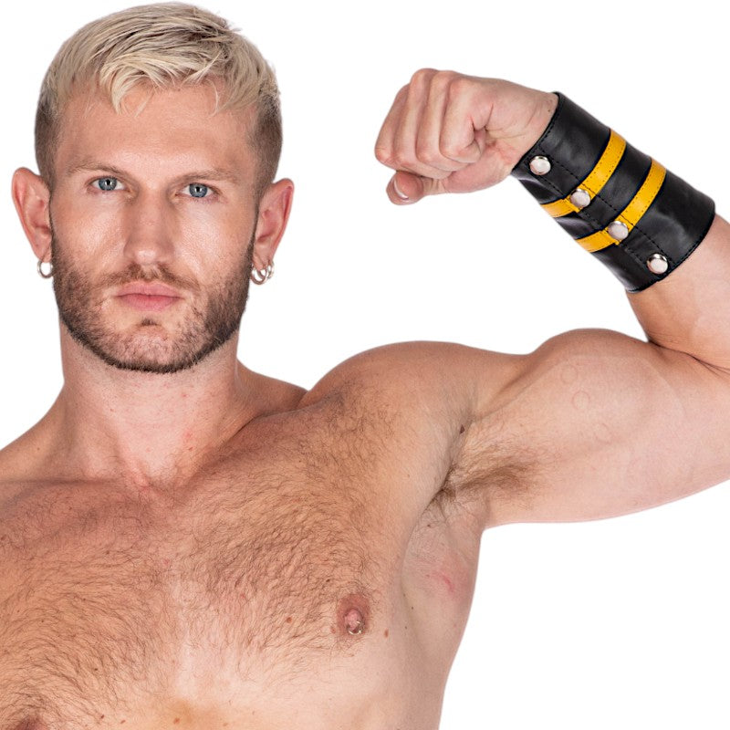 Leather Gauntlet Wallet Yellow Stripes