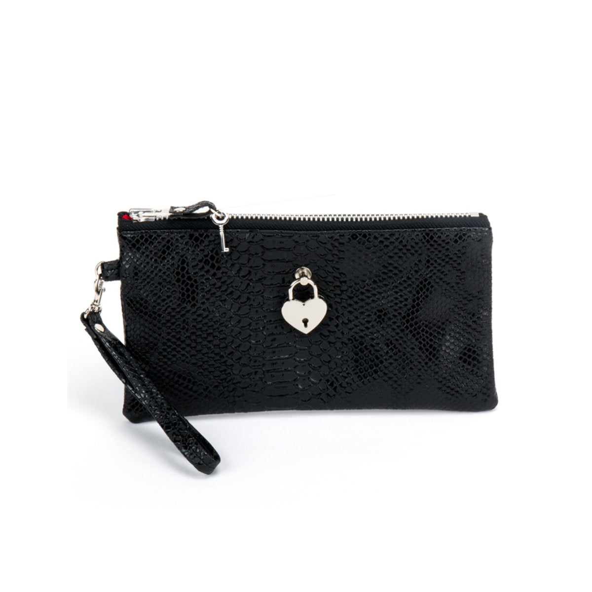 Clutch Bag W/ Heart Padlock In Snake