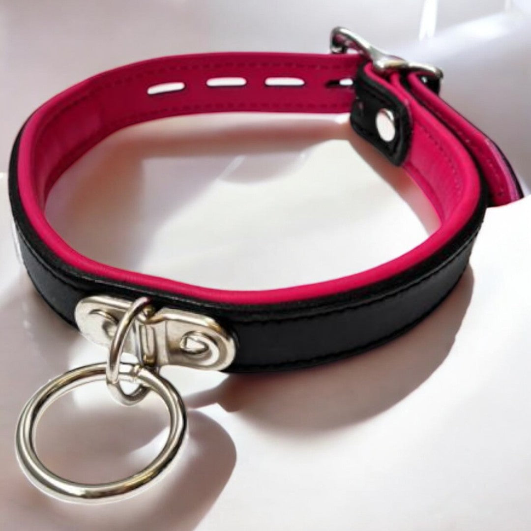 20mm Collar w/ Ring Padded & Leather Lined BLK/PNK