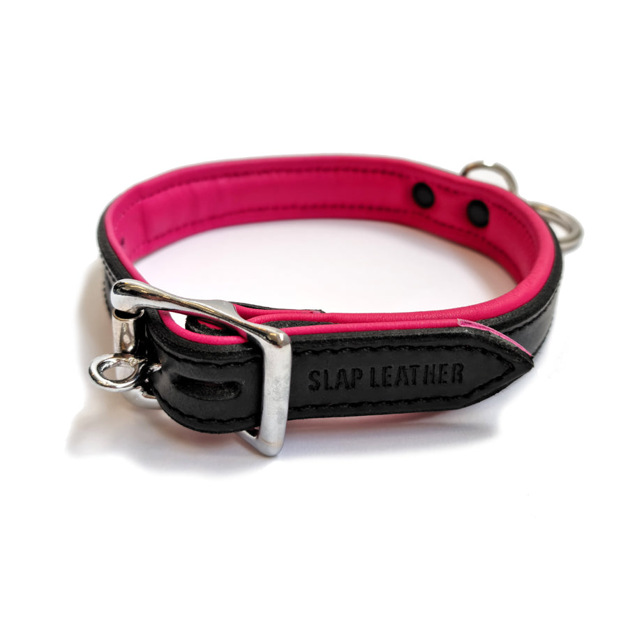 20mm Collar w/ Ring Padded & Leather Lined BLK/PNK