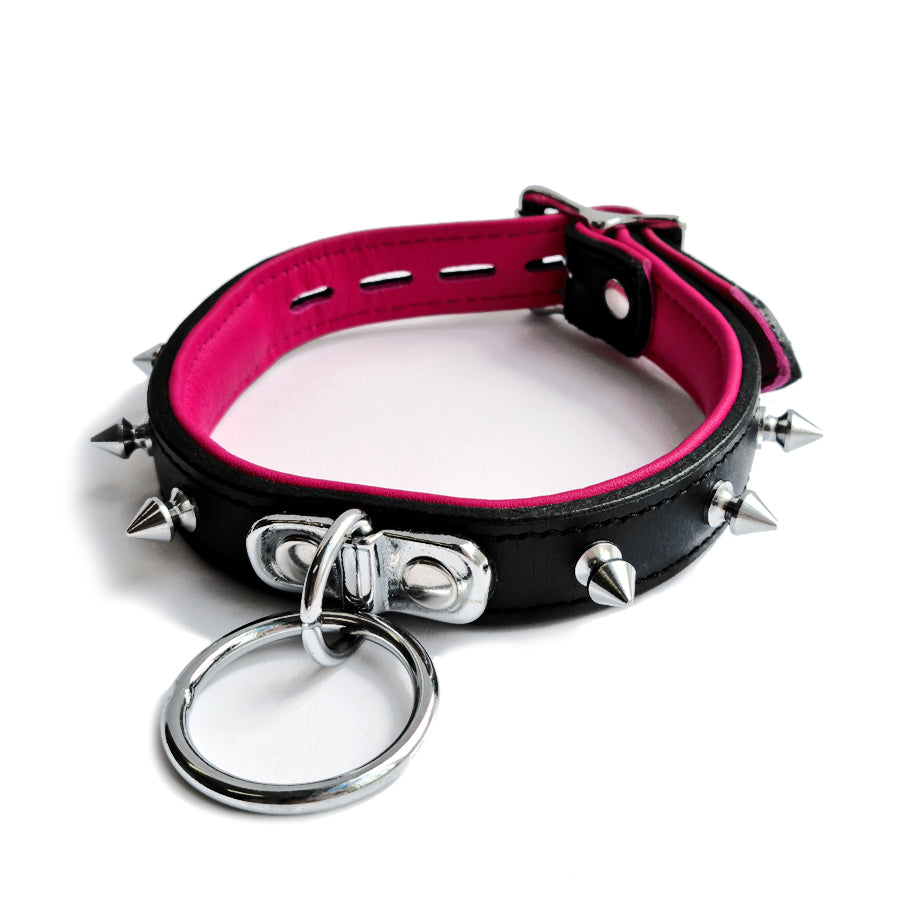 20mm Collar M/L w/ Spikes & Ring Padded & Leather Lined