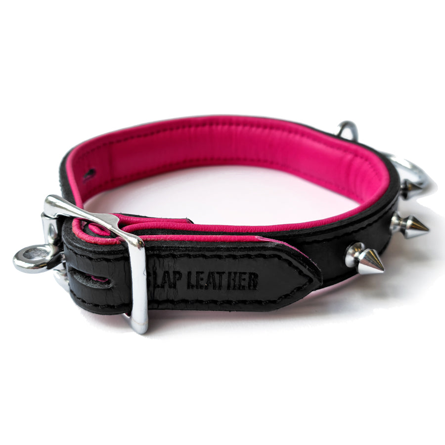 20mm Collar M/L w/ Spikes & Ring Padded & Leather Lined