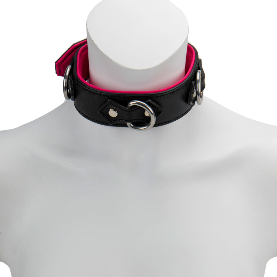 40mm Collar 3x D-Ring Padded & Pink Leather Lined M/L